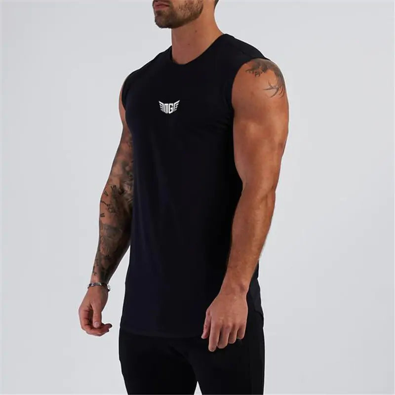 Camiseta sin mangas de compresión para hombres de gimnasio